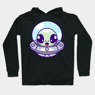 Cute alien flying with spaceship ufo cartoon Hoodie